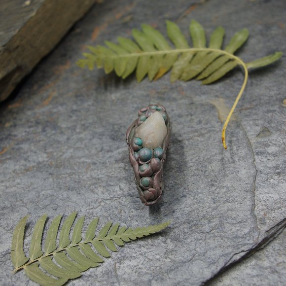 Coral Hair Clip with Milky Quartz, Hand Sculpted with Poly Clay - Picture 3 of 6
